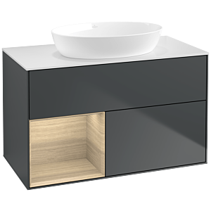 Villeroy und Boch Finion Waschtischunterschrank FA11PCHG 100cm, Abdeckplatte white matt, Regale Oak Veneer, Midnight Blue Matt Lacquer