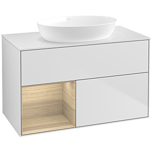 Villeroy und Boch Finion Waschtischunterschrank FA11PCMT 100cm, Abdeckplatte white matt, Regale Oak Veneer, White matt lacquer