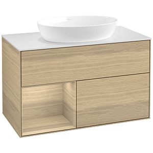 Villeroy und Boch Finion Waschtischunterschrank FA11PCPC 100cm, Abdeckplatte white matt, Regale Oak Veneer, Oak Veneer