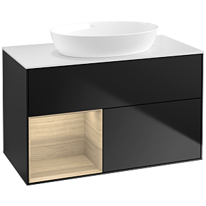 Villeroy und Boch Finion Waschtischunterschrank FA11PCPD 100cm, Abdeckplatte white matt, Regale Oak Veneer, Black matt lacquer