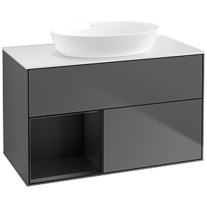 Villeroy et Boch Finion Villeroy et Boch FA11PDGK 100cm, plaque de recouvrement blanc mat, étagères laqué noir mat, anthracite mat