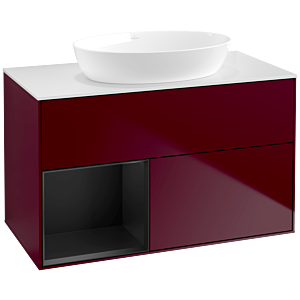 Villeroy und Boch Finion Waschtischunterschrank FA11PDHB 100cm, Abdeckplatte white matt, Regale Black matt lacquer, Peony Matt