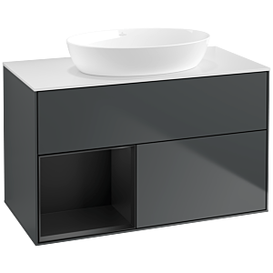 Villeroy et Boch Finion Villeroy et Boch FA11PDHG 100cm, plaque de recouvrement blanc mat, étagères laqué noir mat, Midnight Blue Matt Lacquer