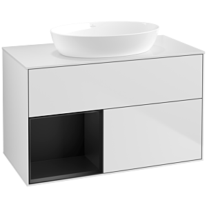 Villeroy und Boch Finion Waschtischunterschrank FA11PDMT 100cm, Abdeckplatte white matt, Regale Black matt lacquer, White matt lacquer