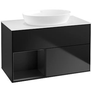 Villeroy und Boch Finion Waschtischunterschrank FA11PDPD 100cm, Abdeckplatte white matt, Regale Black matt lacquer, Black matt lacquer