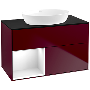 Villeroy et Boch Finion Villeroy et Boch FA12GFHB 100cm, plaque de recouvrement noir mat, étagères Laque blanche brillante, Peony Matt