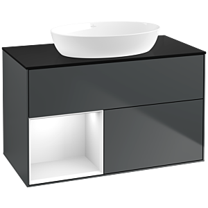 Villeroy und Boch Finion Waschtischunterschrank FA12GFHG 100cm, Abdeckplatte black matt, Regale Glossy white lacquer, Midnight Blue Matt Lacquer