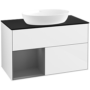 Villeroy und Boch Finion Waschtischunterschrank FA12GKGF 100cm, Abdeckplatte black matt, Regale Anthracite matt lacquer, Glossy white lacquer