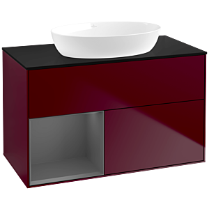 Villeroy und Boch Finion Waschtischunterschrank FA12GKHB 100cm, Abdeckplatte black matt, Regale Anthracite matt lacquer, Peony Matt