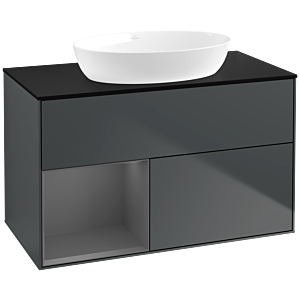 Villeroy et Boch Finion Villeroy et Boch FA12GKHG 100cm, plaque de recouvrement noir mat, étagères laqué mat anthracite, Midnight Blue Matt Lacquer