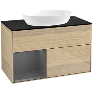 Villeroy and Boch Finion Villeroy and Boch Finion FA12GKPC 100cm, cover plate black matt, shelves anthracite matt lacquer, Oak Veneer
