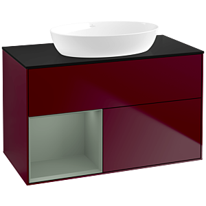 Villeroy et Boch Finion Villeroy et Boch FA12GMHB 100cm, plaque de recouvrement noir mat, étagères laqué olive mat, Peony Matt