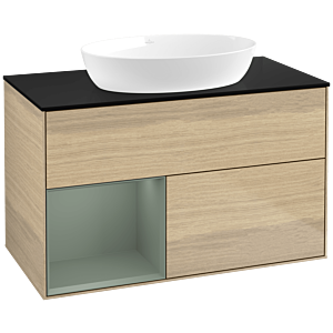 Villeroy and Boch Finion Villeroy and Boch Finion FA12GMPC 100cm, cover plate black matt, shelves olive matt lacquer, Oak Veneer