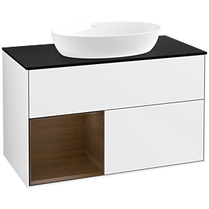 Villeroy and Boch Finion Villeroy and Boch Finion FA12GNGF 100cm, cover plate black matt, shelves Walnut Veneer , glossy white lacquer