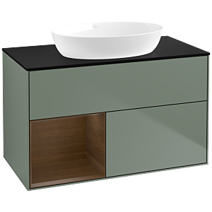 Villeroy and Boch Finion Villeroy and Boch Finion FA12GNGM 100cm, cover plate black matt, shelves Walnut Veneer , Olive Matt Lacquer