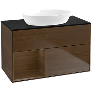 Villeroy und Boch Finion Waschtischunterschrank FA12GNGN 100cm, Abdeckplatte black matt, Regale Walnut Veneer, Walnut veneer
