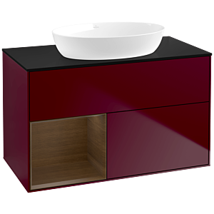 Villeroy und Boch Finion Waschtischunterschrank FA12GNHB 100cm, Abdeckplatte black matt, Regale Walnut Veneer, Peony Matt