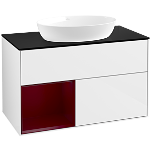 Villeroy and Boch Finion Villeroy and Boch Finion FA12HBGF 100cm, cover plate black matt, shelves Peony matt lacquer, glossy white lacquer