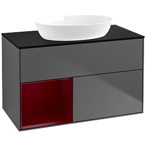 Villeroy und Boch Finion Waschtischunterschrank FA12HBGK 100cm, Abdeckplatte black matt, Regale Peony matt lacquer, Anthracite matt