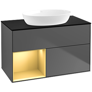 Villeroy und Boch Finion Waschtischunterschrank FA12HFGK 100cm, Abdeckplatte black matt, Regale Gold matt lacquer, Anthracite matt