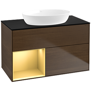 Villeroy and Boch Finion Villeroy and Boch Finion FA12HFGN 100cm, cover plate black matt, shelves gold matt lacquer, walnut veneer