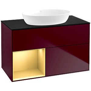 Villeroy und Boch Finion Waschtischunterschrank FA12HFHB 100cm, Abdeckplatte black matt, Regale Gold matt lacquer, Peony Matt