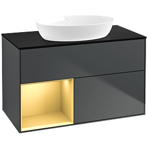 Villeroy und Boch Finion Waschtischunterschrank FA12HFHG 100cm, Abdeckplatte black matt, Regale Gold matt lacquer, Midnight Blue Matt Lacquer