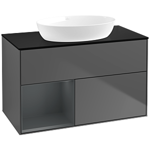 Villeroy und Boch Finion Waschtischunterschrank FA12HGGK 100cm, Abdeckplatte black matt, Regale Midnight matt lacquer, Anthracite matt