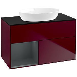 Villeroy et Boch Finion Villeroy et Boch FA12HGHB 100cm, plaque de recouvrement noire mate, étagères laqué mat Midnight, Peony Matt