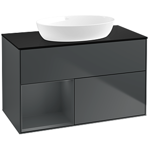 Villeroy und Boch Finion Waschtischunterschrank FA12HGHG 100cm, Abdeckplatte black matt, Regale Midnight matt lacquer, Midnight Blue Matt Lacquer