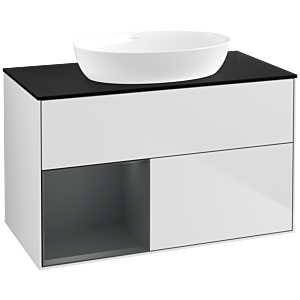Villeroy und Boch Finion Waschtischunterschrank FA12HGMT 100cm, Abdeckplatte black matt, Regale Midnight matt lacquer, White matt lacquer