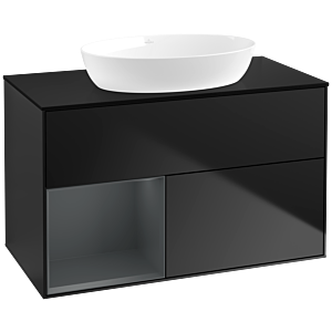 Villeroy und Boch Finion Waschtischunterschrank FA12HGPD 100cm, Abdeckplatte black matt, Regale Midnight matt lacquer, Black matt lacquer