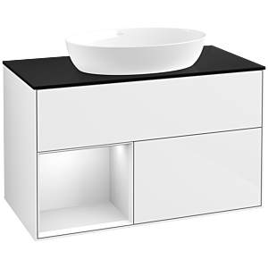 Villeroy und Boch Finion Waschtischunterschrank FA12MTGF 100cm, Abdeckplatte black matt, Regale White matt lacquer, Glossy white lacquer