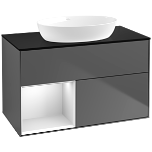 Villeroy und Boch Finion Waschtischunterschrank FA12MTGK 100cm, Abdeckplatte black matt, Regale White matt lacquer, Anthracite matt