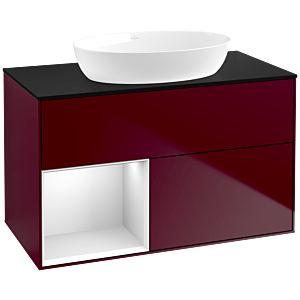 Villeroy und Boch Finion Waschtischunterschrank FA12MTHB 100cm, Abdeckplatte black matt, Regale White matt lacquer, Peony Matt