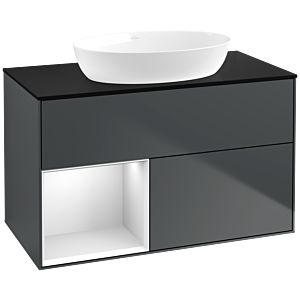 Villeroy und Boch Finion Waschtischunterschrank FA12MTHG 100cm, Abdeckplatte black matt, Regale White matt lacquer, Midnight Blue Matt Lacquer