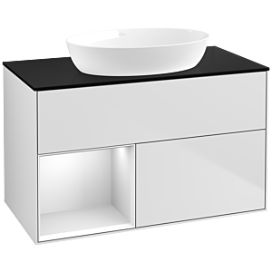 Villeroy und Boch Finion Waschtischunterschrank FA12MTMT 100cm, Abdeckplatte black matt, Regale White matt lacquer, White matt lacquer