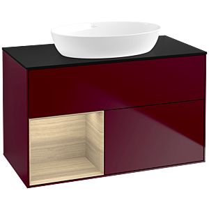 Villeroy und Boch Finion Waschtischunterschrank FA12PCHB 100cm, Abdeckplatte black matt, Regale Oak Veneer, Peony Matt