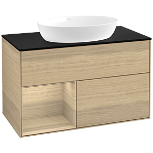 Villeroy und Boch Finion Waschtischunterschrank FA12PCPC 100cm, Abdeckplatte black matt, Regale Oak Veneer, Oak Veneer