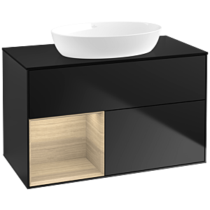 Villeroy und Boch Finion Waschtischunterschrank FA12PCPD 100cm, Abdeckplatte black matt, Regale Oak Veneer, Black matt lacquer