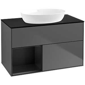 Villeroy und Boch Finion Waschtischunterschrank FA12PDGK 100cm, Abdeckplatte black matt, Regale Black matt lacquer, Anthracite matt