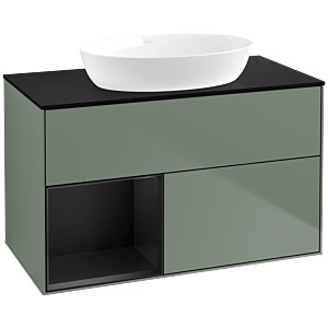 Villeroy und Boch Finion Waschtischunterschrank FA12PDGM 100cm, Abdeckplatte black matt, Regale Black matt lacquer, Olive Matt Lacquer
