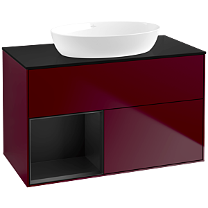 Villeroy et Boch Finion FA12PDHB 100cm, plaque de recouvrement noire mate, étagères laquées noires mat, Peony Matt