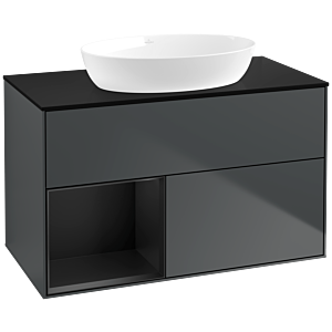 Villeroy und Boch Finion Waschtischunterschrank FA12PDHG 100cm, Abdeckplatte black matt, Regale Black matt lacquer, Midnight Blue Matt Lacquer