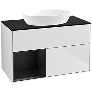Villeroy und Boch Finion Waschtischunterschrank FA12PDMT 100cm, Abdeckplatte black matt, Regale Black matt lacquer, White matt lacquer