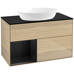 Villeroy und Boch Finion Waschtischunterschrank FA12PDPC 100cm, Abdeckplatte black matt, Regale Black matt lacquer, Oak Veneer