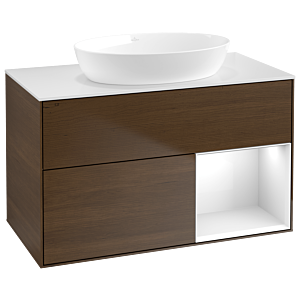 Villeroy and Boch Finion Villeroy and Boch Finion FA21GFGN 100cm, cover plate white matt, shelves Glossy white lacquer, walnut veneer