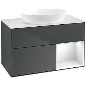 Villeroy et Boch Finion Villeroy et Boch FA21GFHG 100cm, plaque de recouvrement blanc mat, étagères Laque blanche brillante, Midnight Blue Matt Lacquer