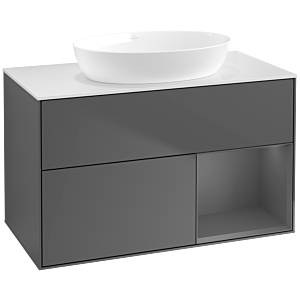 Villeroy und Boch Finion Waschtischunterschrank FA21GKGK 100cm, Abdeckplatte white matt, Regale Anthracite matt lacquer, Anthracite matt
