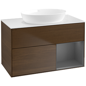 Villeroy and Boch Finion Villeroy and Boch Finion FA21GKGN 100cm, cover plate white matt, shelves anthracite matt lacquer, walnut veneer